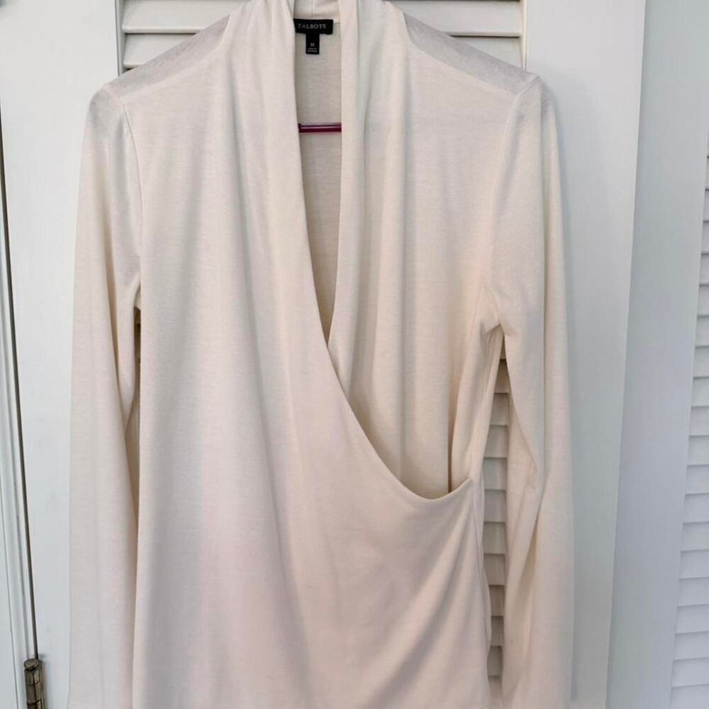 Talbots cream long sleeve wrap sweater